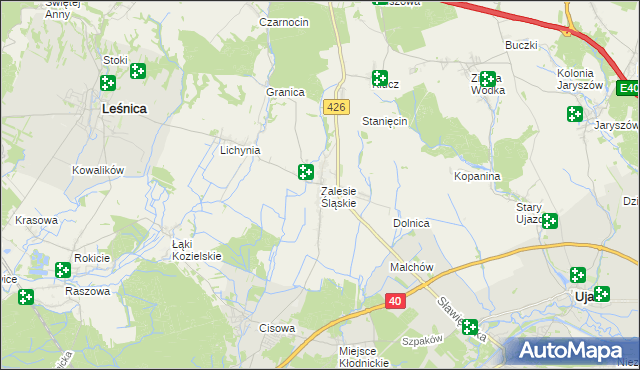 mapa Zalesie Śląskie, Zalesie Śląskie na mapie Targeo