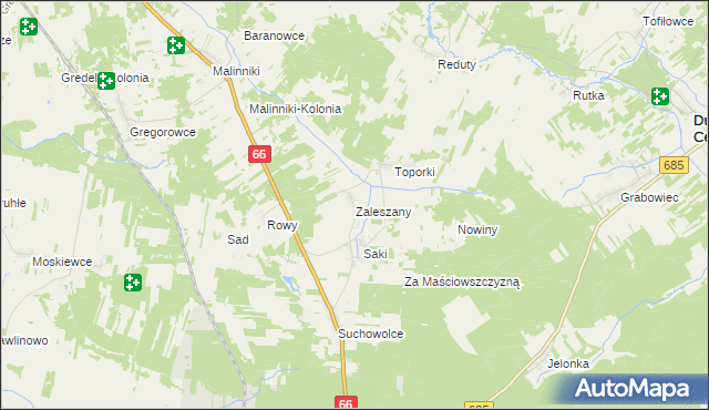 mapa Zaleszany gmina Kleszczele, Zaleszany gmina Kleszczele na mapie Targeo