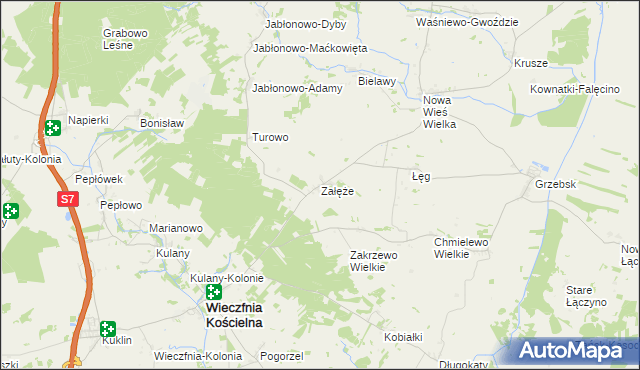 mapa Załęże gmina Wieczfnia Kościelna, Załęże gmina Wieczfnia Kościelna na mapie Targeo