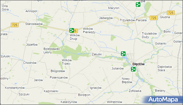 mapa Załuski gmina Błędów, Załuski gmina Błędów na mapie Targeo