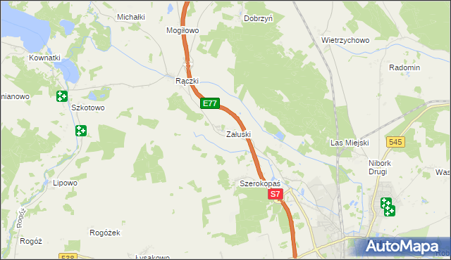 mapa Załuski gmina Nidzica, Załuski gmina Nidzica na mapie Targeo