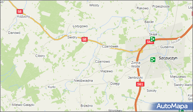 mapa Załuski gmina Szczuczyn, Załuski gmina Szczuczyn na mapie Targeo