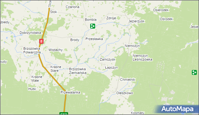 mapa Zamczysk gmina Czarna Białostocka, Zamczysk gmina Czarna Białostocka na mapie Targeo