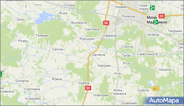 mapa Zamienie gmina Mińsk Mazowiecki, Zamienie gmina Mińsk Mazowiecki na mapie Targeo