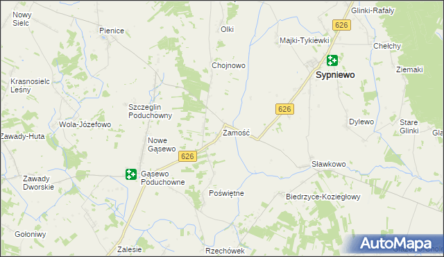 mapa Zamość gmina Sypniewo, Zamość gmina Sypniewo na mapie Targeo