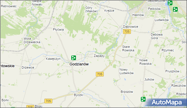 mapa Zapady gmina Godzianów, Zapady gmina Godzianów na mapie Targeo