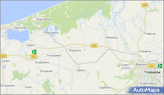 mapa Zapolice gmina Trzebiatów, Zapolice gmina Trzebiatów na mapie Targeo