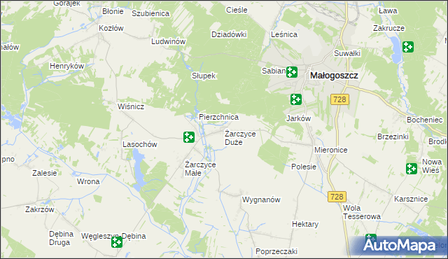 mapa Żarczyce Duże, Żarczyce Duże na mapie Targeo