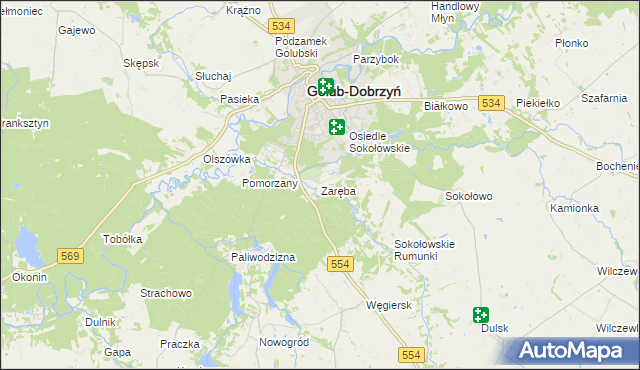 mapa Zaręba gmina Golub-Dobrzyń, Zaręba gmina Golub-Dobrzyń na mapie Targeo