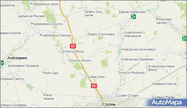 mapa Zaręby-Bindugi, Zaręby-Bindugi na mapie Targeo