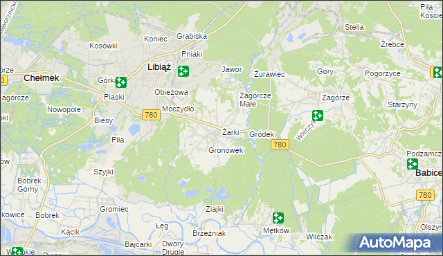 mapa Żarki gmina Libiąż, Żarki gmina Libiąż na mapie Targeo