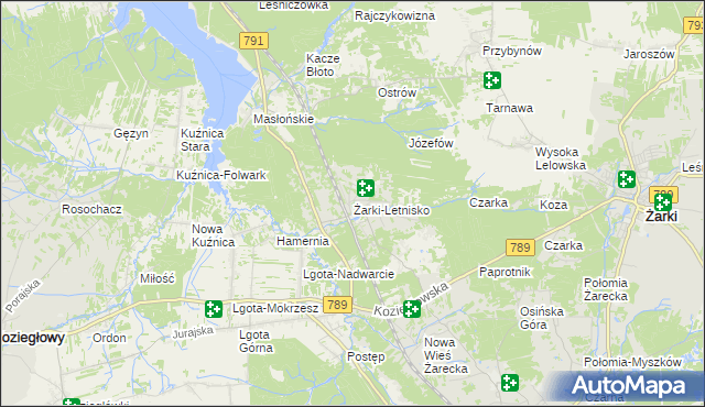 mapa Żarki-Letnisko, Żarki-Letnisko na mapie Targeo