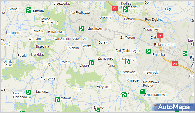 mapa Żarnowiec gmina Jedlicze, Żarnowiec gmina Jedlicze na mapie Targeo