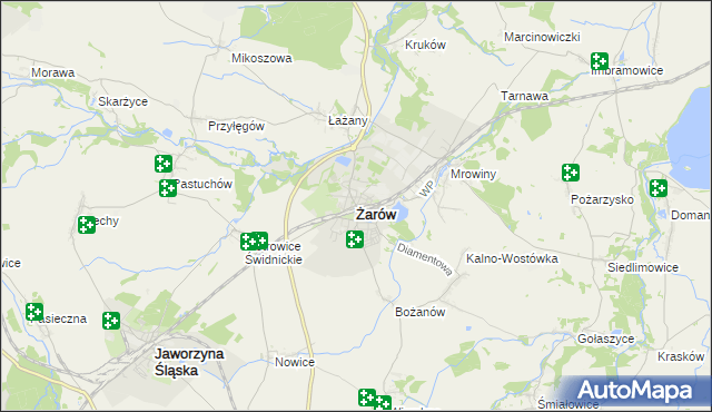 mapa Żarów powiat świdnicki, Żarów powiat świdnicki na mapie Targeo