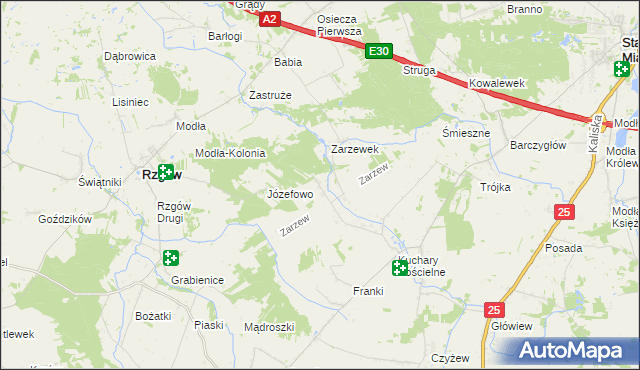 mapa Zarzew gmina Rzgów, Zarzew gmina Rzgów na mapie Targeo