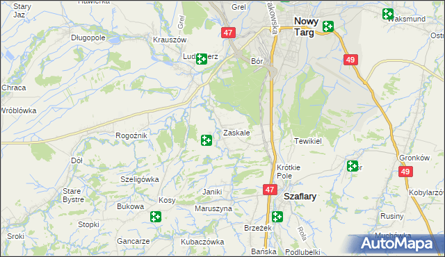 mapa Zaskale gmina Szaflary, Zaskale gmina Szaflary na mapie Targeo