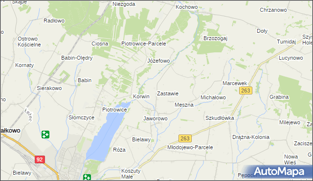 mapa Zastawie gmina Słupca, Zastawie gmina Słupca na mapie Targeo