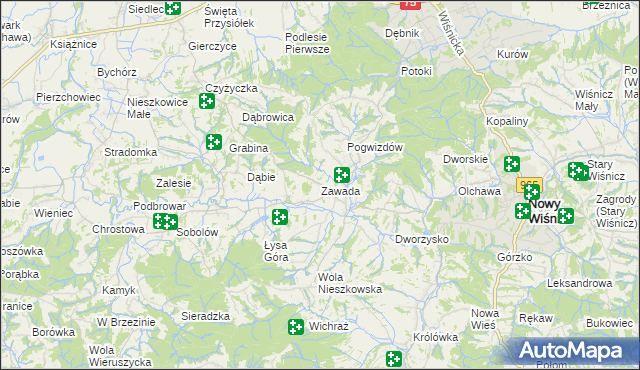 mapa Zawada gmina Bochnia, Zawada gmina Bochnia na mapie Targeo