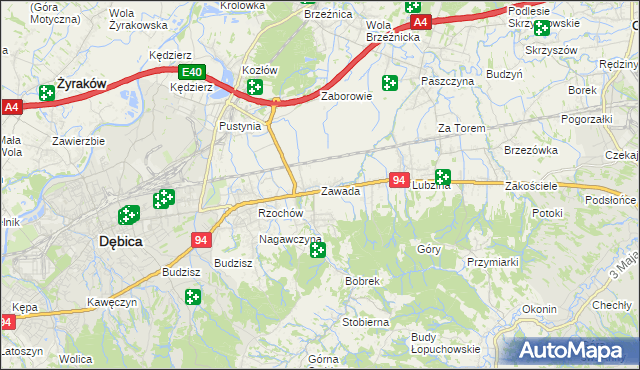 mapa Zawada gmina Dębica, Zawada gmina Dębica na mapie Targeo