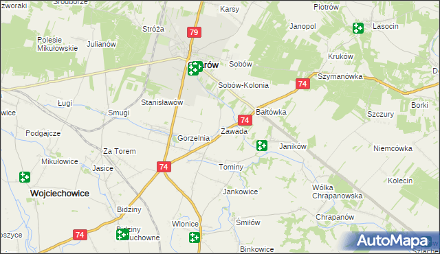 mapa Zawada gmina Ożarów, Zawada gmina Ożarów na mapie Targeo