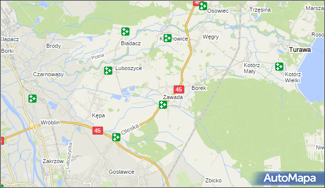 mapa Zawada gmina Turawa, Zawada gmina Turawa na mapie Targeo