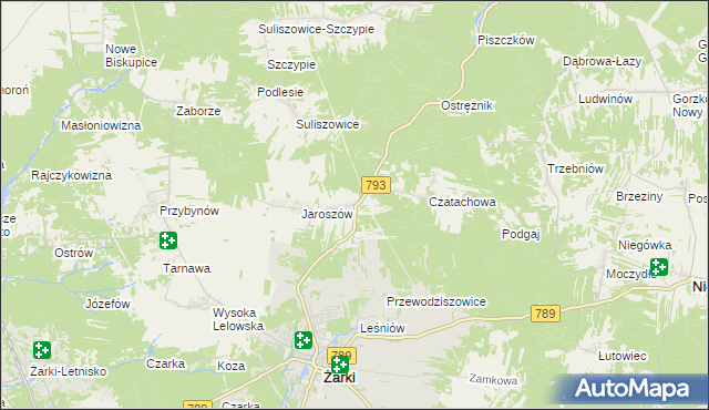 mapa Zawada gmina Żarki, Zawada gmina Żarki na mapie Targeo