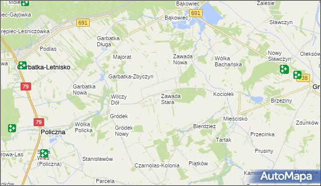 mapa Zawada Stara, Zawada Stara na mapie Targeo