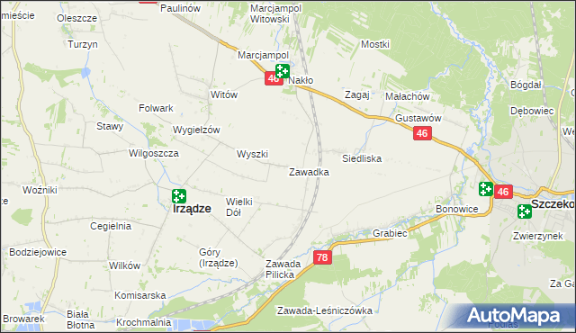 mapa Zawadka gmina Irządze, Zawadka gmina Irządze na mapie Targeo