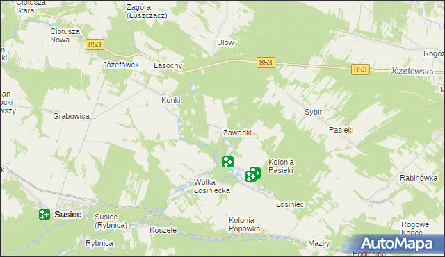 mapa Zawadki gmina Susiec, Zawadki gmina Susiec na mapie Targeo