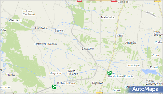 mapa Zawadów gmina Puchaczów, Zawadów gmina Puchaczów na mapie Targeo