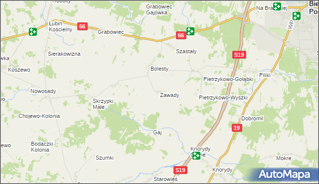 mapa Zawady gmina Bielsk Podlaski, Zawady gmina Bielsk Podlaski na mapie Targeo