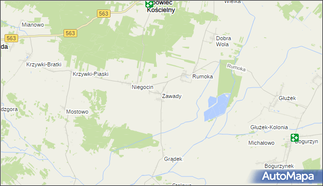 mapa Zawady gmina Lipowiec Kościelny, Zawady gmina Lipowiec Kościelny na mapie Targeo