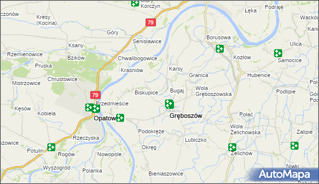 mapa Zawierzbie gmina Gręboszów, Zawierzbie gmina Gręboszów na mapie Targeo