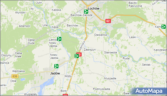 mapa Zawiszyn gmina Jadów, Zawiszyn gmina Jadów na mapie Targeo