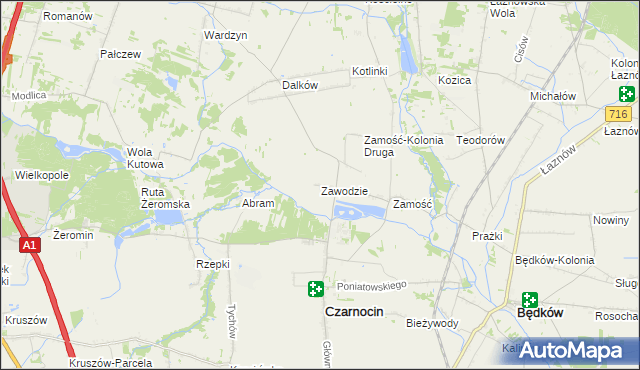 mapa Zawodzie gmina Czarnocin, Zawodzie gmina Czarnocin na mapie Targeo