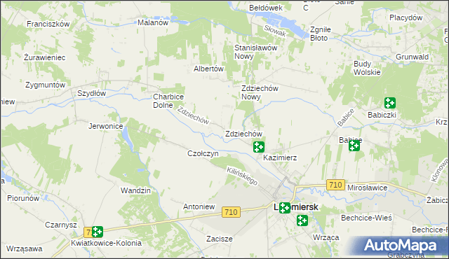 mapa Zdziechów gmina Lutomiersk, Zdziechów gmina Lutomiersk na mapie Targeo