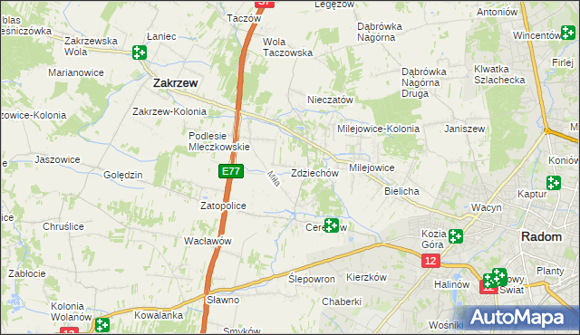 mapa Zdziechów gmina Zakrzew, Zdziechów gmina Zakrzew na mapie Targeo