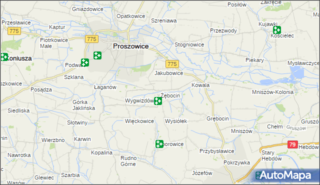 mapa Żębocin, Żębocin na mapie Targeo