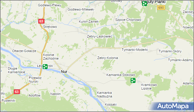 mapa Żebry-Kolonia gmina Nur, Żebry-Kolonia gmina Nur na mapie Targeo