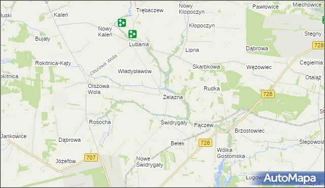 mapa Żelazna gmina Sadkowice, Żelazna gmina Sadkowice na mapie Targeo