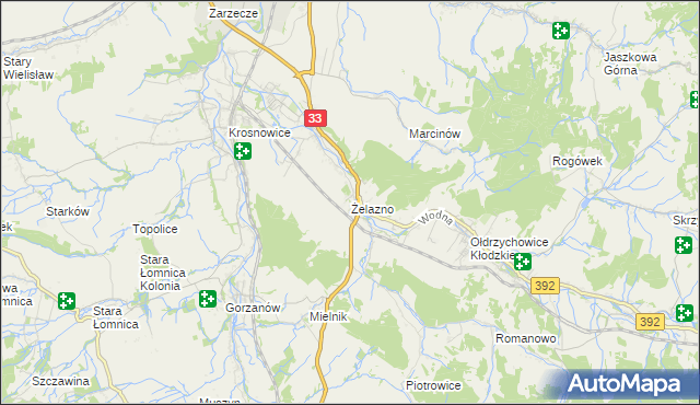 mapa Żelazno gmina Kłodzko, Żelazno gmina Kłodzko na mapie Targeo