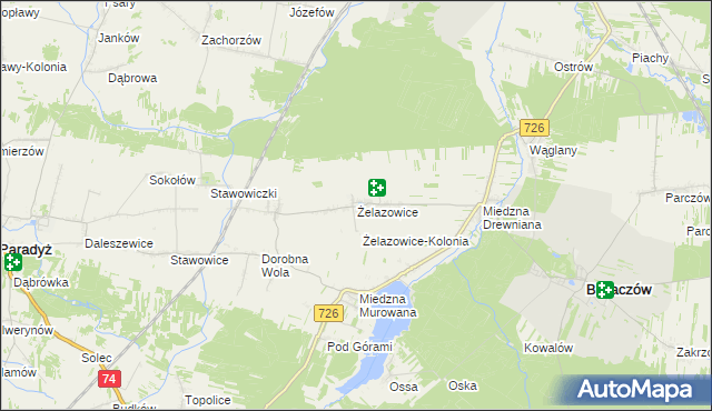 mapa Żelazowice, Żelazowice na mapie Targeo