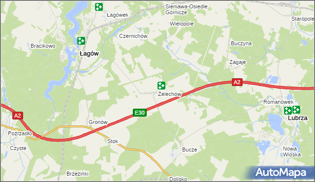 mapa Żelechów gmina Łagów, Żelechów gmina Łagów na mapie Targeo