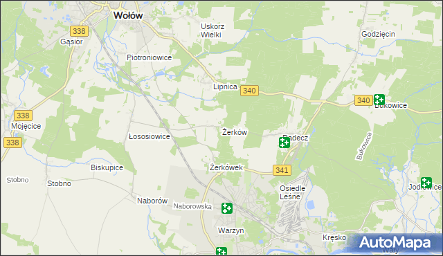 mapa Żerków gmina Brzeg Dolny, Żerków gmina Brzeg Dolny na mapie Targeo