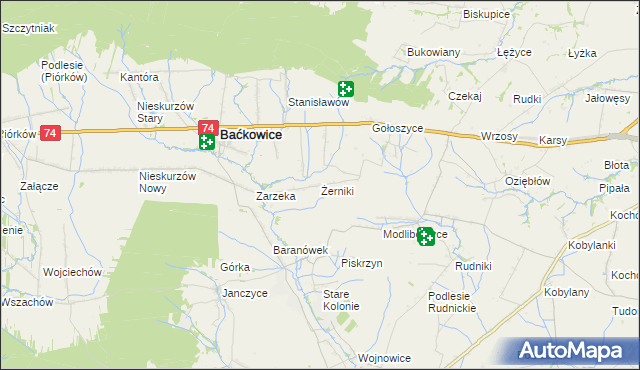 mapa Żerniki gmina Baćkowice, Żerniki gmina Baćkowice na mapie Targeo