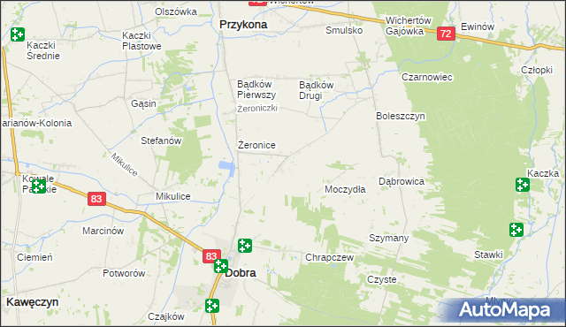 mapa Żeronice Kolonia, Żeronice Kolonia na mapie Targeo