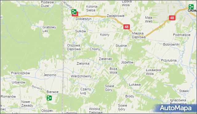 mapa Zieleniec gmina Głowaczów, Zieleniec gmina Głowaczów na mapie Targeo