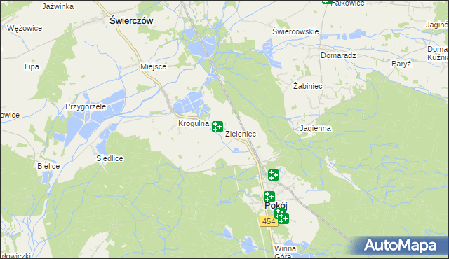 mapa Zieleniec gmina Pokój, Zieleniec gmina Pokój na mapie Targeo