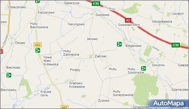 mapa Zieliniec gmina Kołaczkowo, Zieliniec gmina Kołaczkowo na mapie Targeo