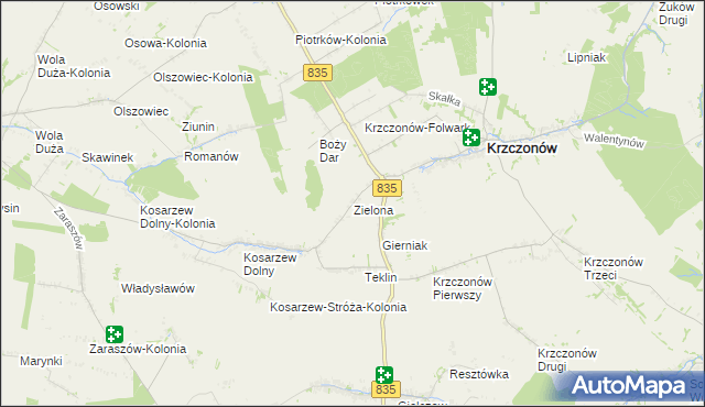 mapa Zielona gmina Krzczonów, Zielona gmina Krzczonów na mapie Targeo